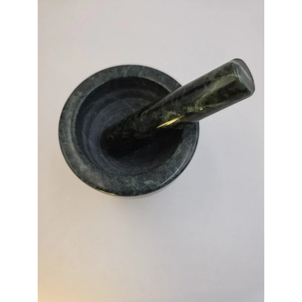 Green Marble Mortar and Pestle 4in Bowl Herb Spice‎ Grinder Stone Kitchen Decor
